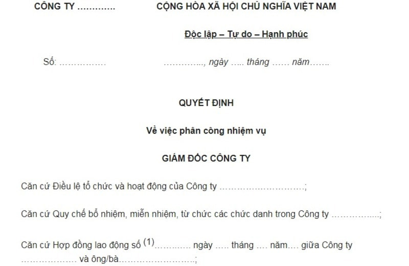 Bảng phân công công việc